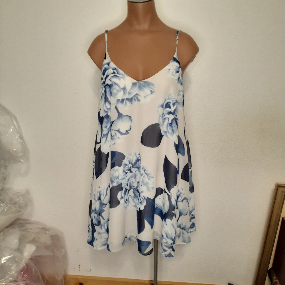 Show Me Your MuMu Blue Floral Circus Mini Babydoll Shift Dress Sz S NWOT - Picture 2 of 6